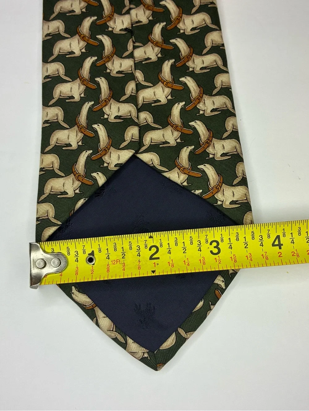 Brooks Brothers Makers Silk Tie Vintage Green Sea Lion Seal Animal Print Preppy